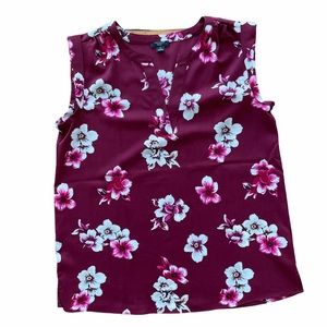 Ann Taylor Tropical Split Neck Blouse Maroon